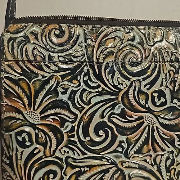 NWOT Patricia Nash granada turquoise tooled leather crossbody purse - Picture 3 of 12